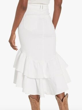 Mason White High-Waist Double Ruffle Midi Skirt